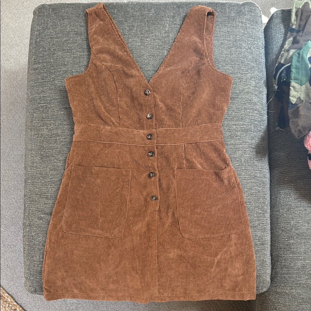 SHEIN Brown Ribbed Sleeveless V-Neck Mini Dress